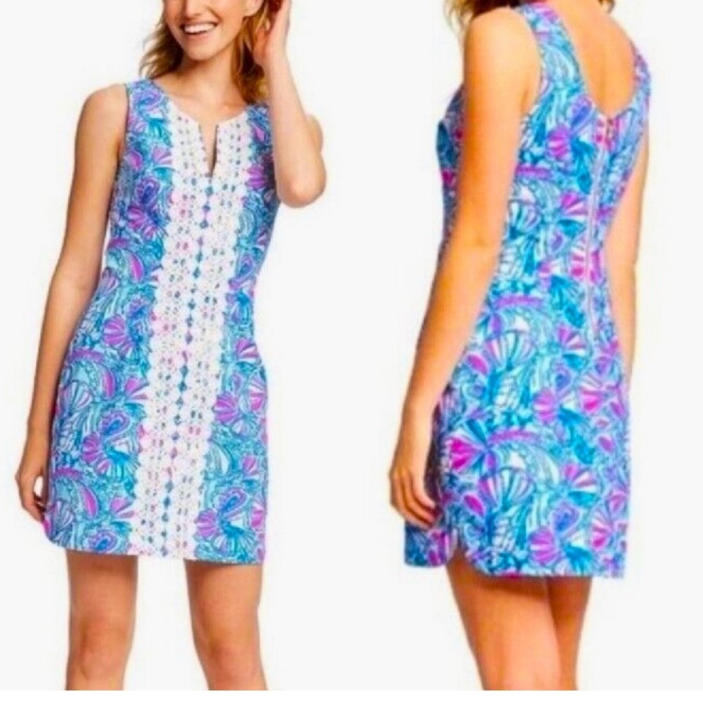 Lilly Pulitzer Blue and Pink Patterned Dress with Lace